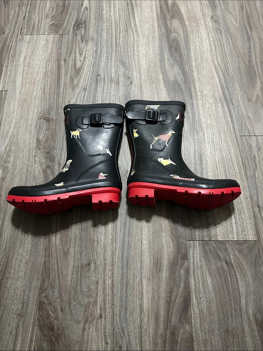 Joules Navy Kids Rain Boots with Red Sole and Dog Motif